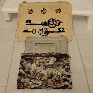 Lot of three cosmetic, coins,  purse